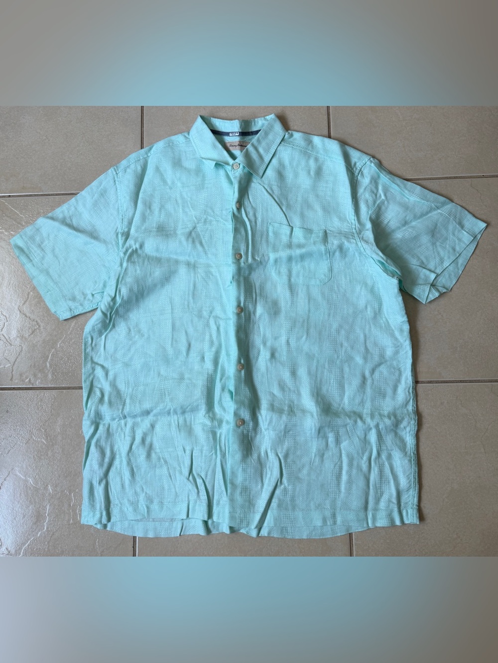 Tommy Bahama Men's 100% Linen Button Up Short Sleeve Shirt Light Aqua Size XLX